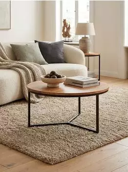 KADIMA DESIGN Couchtisch rund, Akazie Massivholz & Metall, 60x60x38cm