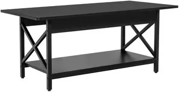 Costway Couchtisch mit Ablage, 110x60x48cm, schwarz (JV10632DK)
