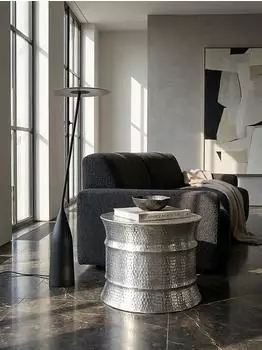 KADIMA DESIGN Couchtisch rund, Aluminium, silber, orientalisches Design, 62x41x62cm