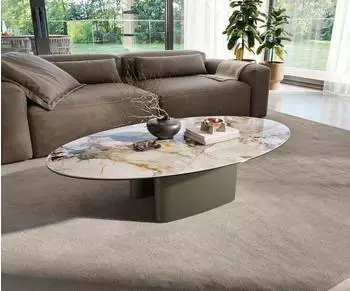 DeLife Edge Couchtisch oval 135x80cm Keramik Patagonia Poliert, Titan Effektfinish (46040)
