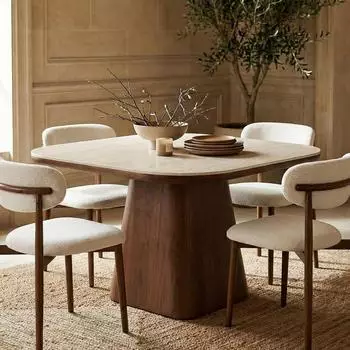 Idimex Vespera Esstisch quadratisch 120cm, Nussbaum, Travertin-Platte (800001489744)