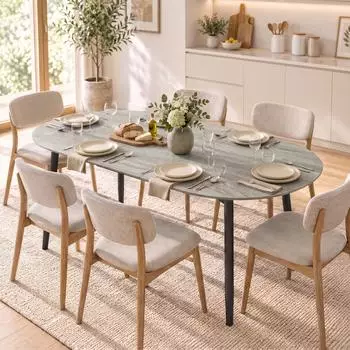 HomCom Ausziehbarer ovaler Esstisch 120-160x80cm, grau, Metallgestell, 4-6 Personen