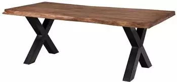 Massivmoebel24 FREEFORM 5 Baumkantentisch Sheesham 240x100x77cm, grau gebeizt, X-Beine anthrazit (09-114-834-2116)