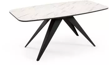 Feldmann-Wohnen Ferro Esstisch rechteckig ausziehbar, Bianco Marmor/schwarz, Metall (Ferro)