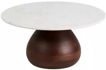 ebuy24 Klara Couchtisch rund &Oslash;70cm, Mangoholz, Marmoroptik, wei&szlig;/dunkelbraun