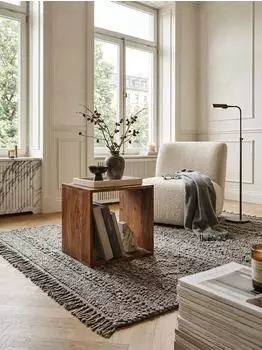 KADIMA DESIGN Mumbai Beistelltisch Cube-Regal Massivholz, dunkelbraun (43x43x33cm)