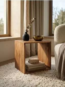KADIMA DESIGN Mumbai Beistelltisch Cube-Regal, Akazie Massivholz, 33x43x43cm