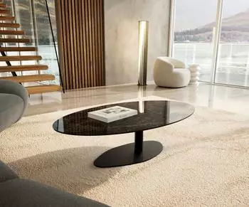 DeLife Edge Couchtisch oval 140x80cm Keramik Emperador Extra Lucidato, dunkelbraun/schwarz (42769)