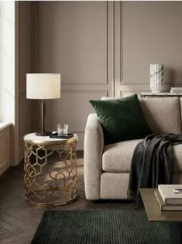 KADIMA DESIGN Beistelltisch rund, echter Marmor weiß, Metallgestell gold, 46x46x55cm