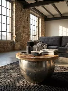 KADIMA DESIGN Couchtisch Mangoholz/Metall, rund, silber, 60x43x60cm