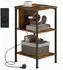 HomCom Beistelltisch mit Ladestation, 2 Ablagen, rustikal-braun, 30x58x34cm