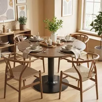 HomCom Runder Esstisch Holzoptik, Stahlrahmen, Ø110cm