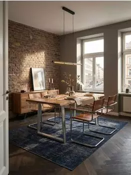 KADIMA DESIGN Esstisch Akazie Massivholz Baumkante Trapezgestell Chrom 120x60x76cm