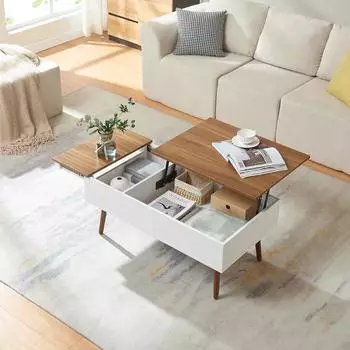 en.casa Flesen Couchtisch ausziehbar, h&ouml;henverstellbar, 92x52x41cm, wei&szlig;/Walnussoptik