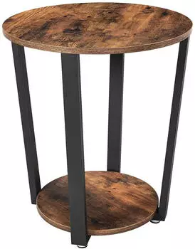 OEM LET57X Runder Couchtisch 50x50x57cm, rustikales Braun/Schwarz, verstellbare Beine (LET57X)