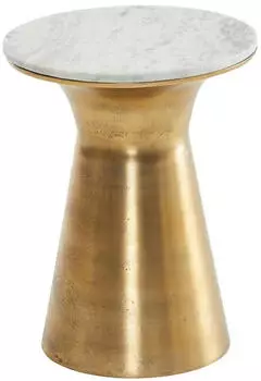 KADIMA DESIGN Beistelltisch rund, echter Marmor weiß, Metallgestell gold, 35x35x45cm