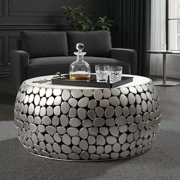 Wohnling Couchtisch rund, Marmorplatte wei&szlig;, Aluminiumgestell silber, 66cm (WL7.356)