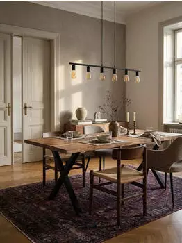 KADIMA DESIGN Esstisch Akazie Massivholz, Baumkante, X-Gestell schwarz, 180x90x76cm
