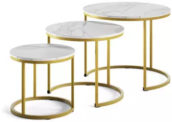 VICCO Montreal Couchtisch-Set weiß/gold, 3-teilig, 55x55cm (57935)
