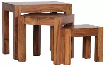 KADIMA DESIGN Mumbai Satztisch 3er Set Massivholz, dunkelbraun (45x35x50cm)