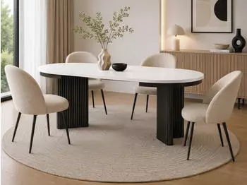 Beautysofa Prestige runder Esstisch ausziehbar Ø 120-200cm, weiß/schwarz (800002054424)