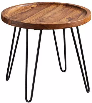 KADIMA DESIGN Couchtisch rund Sheesham Massivholz Haarnadelbeine 45x40x45cm
