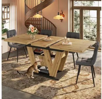 Stilvora Teleskop-Esstisch ausziehbar, W-Beine, integrierter Stauraum, 119-158,5x80cm