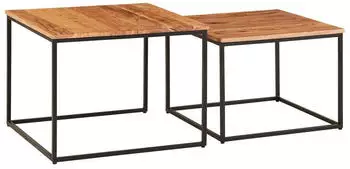 KADIMA DESIGN Couchtisch-Set 2-teilig, Akazie Massivholz, Metallgestell, eckig (800001018571)