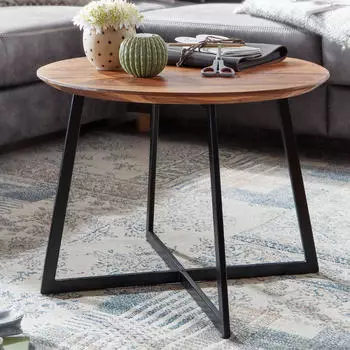 Finebuy Couchtisch rund Sheesham Massivholz &Oslash;60cm (FB76253)