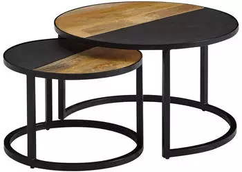 KADIMA DESIGN Couchtisch-Set rund, Mango Massivholz, Steinoptik, 2-teilig