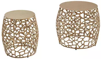 KADIMA DESIGN Beistelltisch-Set 2-teilig, Aluminium, gold, rund, Aststruktur