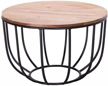 KADIMA DESIGN Couchtisch WL5.677 Sheesham Massivholz/Metall rund 60x39x60cm (WL5.677)