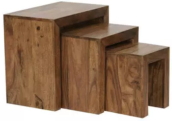 KADIMA DESIGN Mumbai Satztisch 3er Set Sheesham Massivholz dunkelbraun (50x30x45cm)