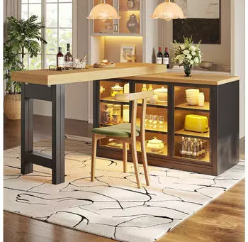 Stilvora Ausziehbarer Esstisch mit Seitenschrank, 360° drehbar, Farblichtsystem, schwarz (KABQT7YM1OP)