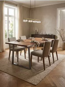 KADIMA DESIGN Esstisch Akazie Massivholz Baumkante Trapezgestell Chrom 180x90x76cm