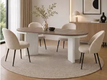 Beautysofa Prestige runder Esstisch ausziehbar &Oslash; 120&ndash;200 cm, Walnuss/wei&szlig; (800002054383)