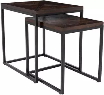 CLP Talero Satztische 2er-Set, Mindiholz mit Mosaikstruktur, braun