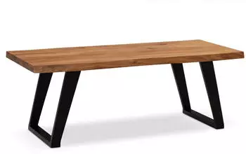 KADIMA DESIGN Couchtisch Akazie Massivholz Baumkante 120x60x46cm, U-Form Metallbeine