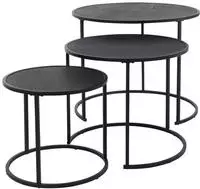 Beistelltisch Couchtisch Metallrahmen und MDF Tischplatte Schwarz 3er Set