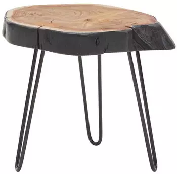 KADIMA DESIGN Beistelltisch Akazie Massivholz, Baumkante, Haarnadelbeine, 40x40x32cm