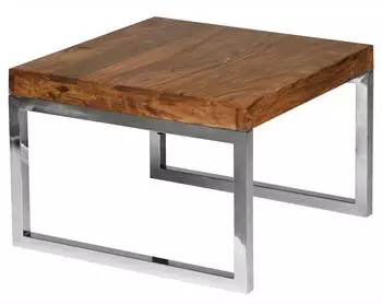 KADIMA DESIGN GUNA Beistelltisch Massivholz Sheesham, Metallgestell, dunkelbraun, 60x60x40cm