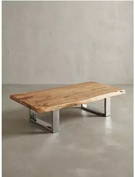KADIMA DESIGN Couchtisch Akazien-Massivholz Baumkante Metallgestell 115x25x58cm