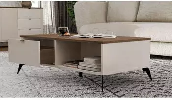 Top E Shop Cordoba Couchtisch 2 Schubladen, Kaschmir Beige / Castello Eiche, 110x63x37cm