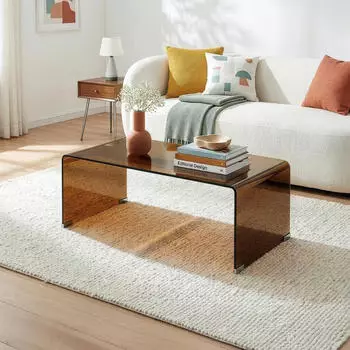 en.casa Väsas Couchtisch rechteckig, gehärtetes Glas, braun, 90x45x35cm