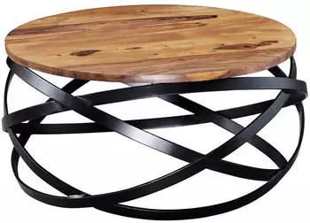 KADIMA DESIGN MANUR Couchtisch rund, Sheesham Massivholz / Metall, 60x30x60cm