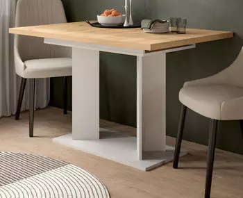Inn.Furn Anton S&auml;ulen-Esstisch ausziehbar, Eiche Artisan/wei&szlig;, 120&ndash;160x80cm (800002108691)