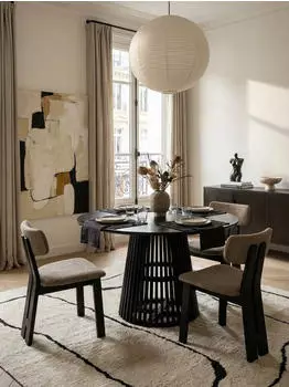 KADIMA DESIGN Esstisch rund, Mango Massivholz, schwarz, 120x120x77cm