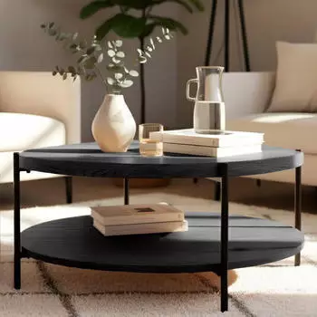 CLP Edduma Couchtisch schwarz, Pappelholzfurnier/Metall, Ø80cm (326753 CLP)