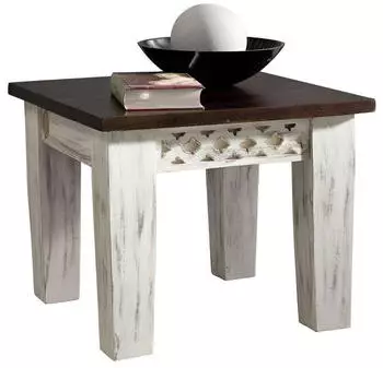 Massivmoebel24 Castle-Antik Beistelltisch Mango/Akazie, wei&szlig; gewachst, 55x55x45cm (05-100-810-1020)