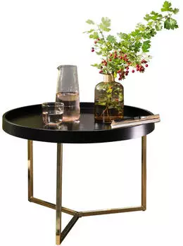 KADIMA DESIGN Couchtisch JESI rund, Metall/Holz, schwarz/gold, 58,5x42x58,5cm